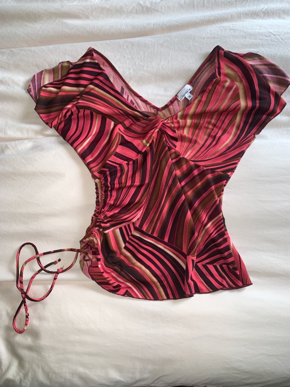 Charlotte Russe Striped Pink and Brown Ruched Side Blouse